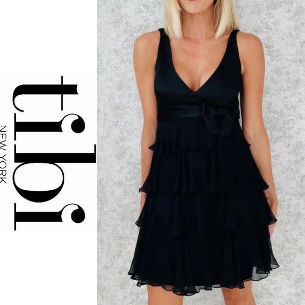 TIBI silk ruffle dress in black